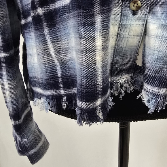 Lucky Brand women XL raw hem plaid cropped top flannel boxy gorpcore grangecore - Picture 3 of 9